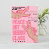 Peace Out School Pink Neon Lights Afstuderen Aankondiging (Staand voorkant)