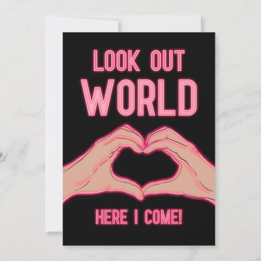 Peace Out School Pink Neon Lights Afstuderen Aankondiging (Achterkant)