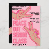 Peace Out School Pink Neon Lights Afstuderen Aankondiging (Voorkant / Achterkant)