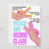Peace Out School Pink Neon Lights Afstuderen Aankondiging (Voorkant)