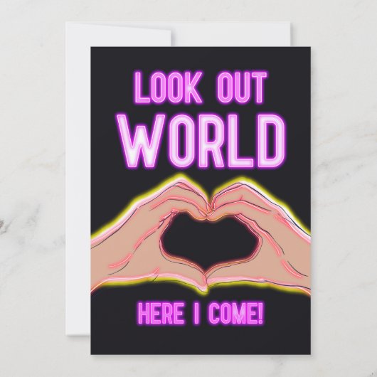 Peace Out School Pink Neon Lights Afstuderen Aankondiging (Achterkant)