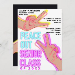 Peace Out School Pink Neon Lights Afstuderen Aankondiging