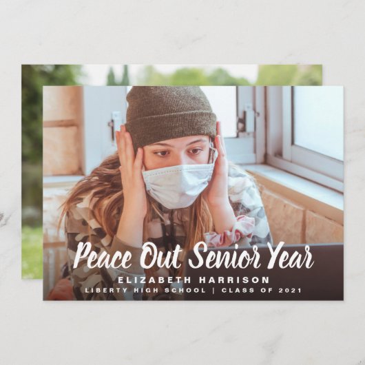 Peace Out Senior Year Photo Afstuderen Aankondiging (Voorkant / Achterkant)