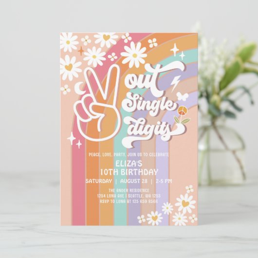 Peace Out Single Digits 10e Groovy Verjaardag Uitn Kaart (Staand voorkant)