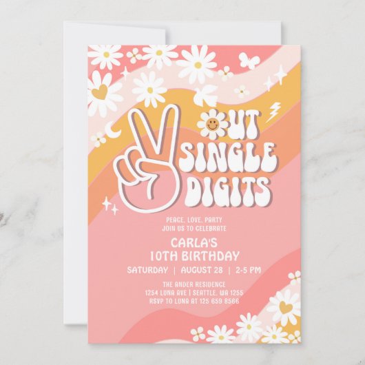 Peace Out Single Digits Daisy Hippie 70's Verjaard Kaart (Voorkant)