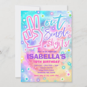 Peace Out Single Digits Hippy Tie Dye Birthday Inv Kaart