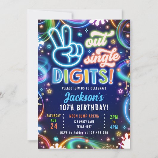 Peace Out Single Digits Neon Glow Boy Verjaardag Kaart (Voorkant)