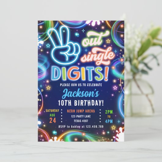 Peace Out Single Digits Neon Glow Boy Verjaardag Kaart (Staand voorkant)