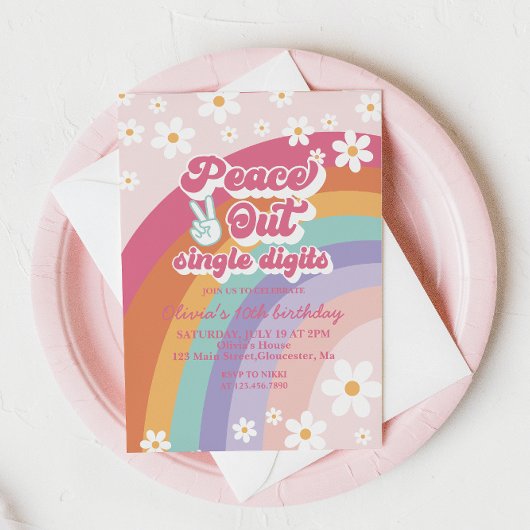 Peace Out Single Digits Rainbow 10e verjaardagsuit Kaart