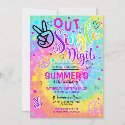 Peace Out Single Digits Uitnodiging Tie Dye 10e (Voorkant)