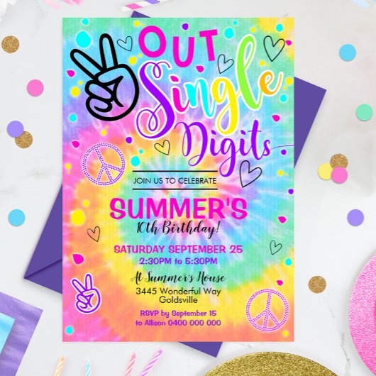 Peace Out Single Digits uitnodiging Tie Dye 10e ve