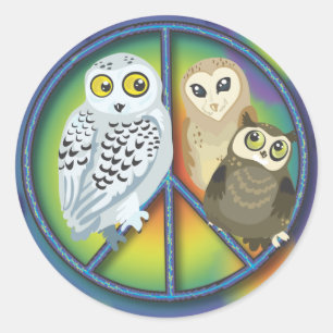 Peace Owl~stickers Ronde Sticker