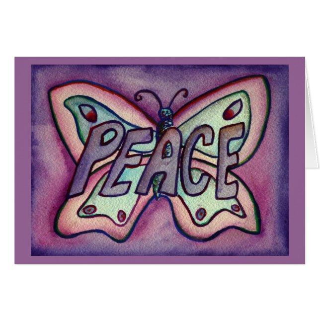 Peace Paars Butterfly Art Note of Wenskaart (Voorkant Horizontaal)