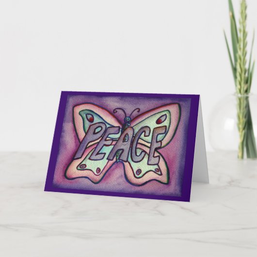 Peace Paarse Butterfly Art Greeting of Note Cards Kaart (Voorkant)