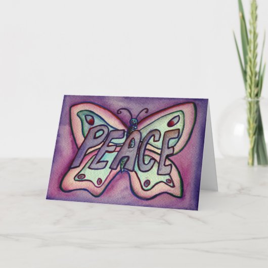 Peace Paarse Butterfly Art Greeting of Note Cards Kaart (Voorkant)