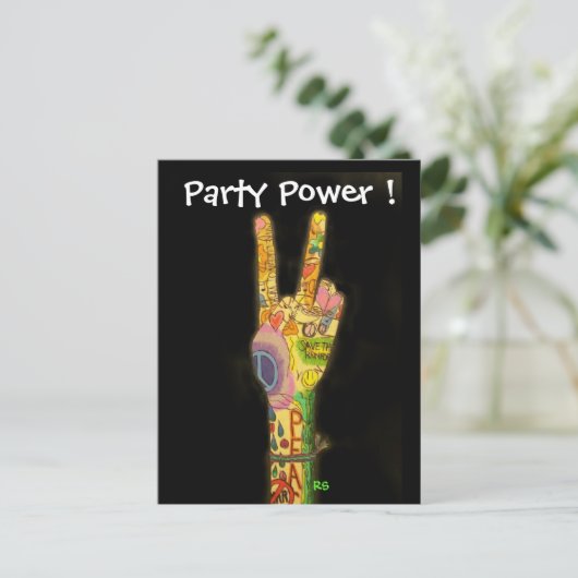 Peace & Party Power Invitation - Save the Date! Aankondigingskaart (Staand voorkant)