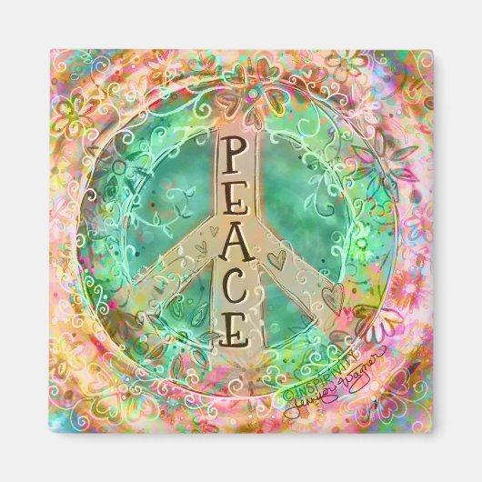 Peace Pastel kleurrijke bloemige inspiratie Magneet (Voorkant)