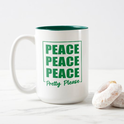 Peace Peace Peace Pretty Please Tweekleurige Koffiemok (Met donut)