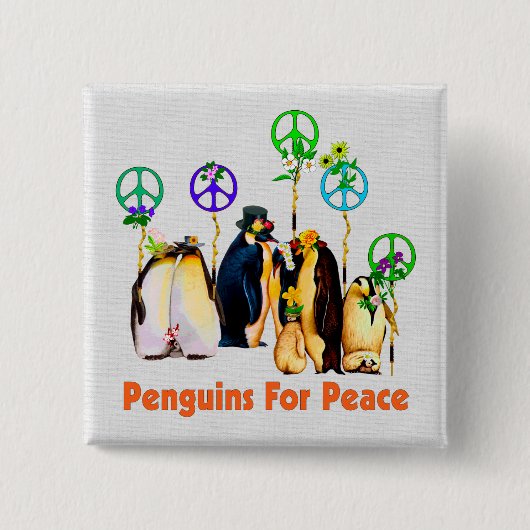 Peace Penguins Vierkante Button 5,1 Cm (Voorkant)