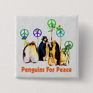 Peace Penguins Vierkante Button 5,1 Cm