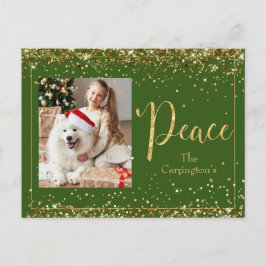 Peace Photo Gold Glitter Script Holiday Briefkaart