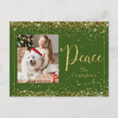 Peace Photo Gold Glitter Script Holiday Briefkaart (Voorkant)