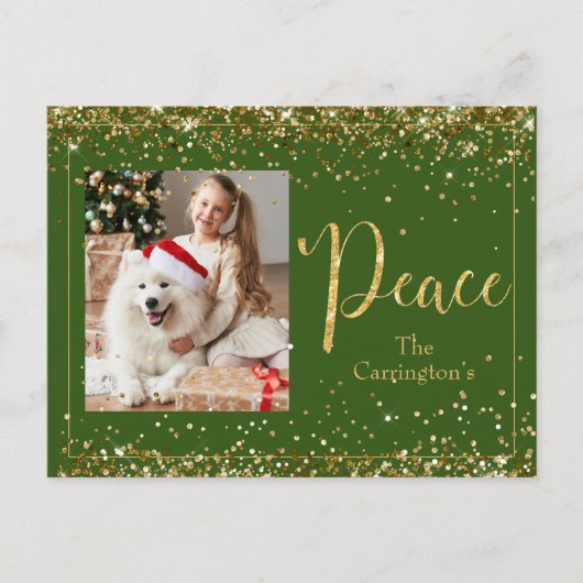 Peace Photo Gold Glitter Script Holiday Briefkaart (Voorkant)