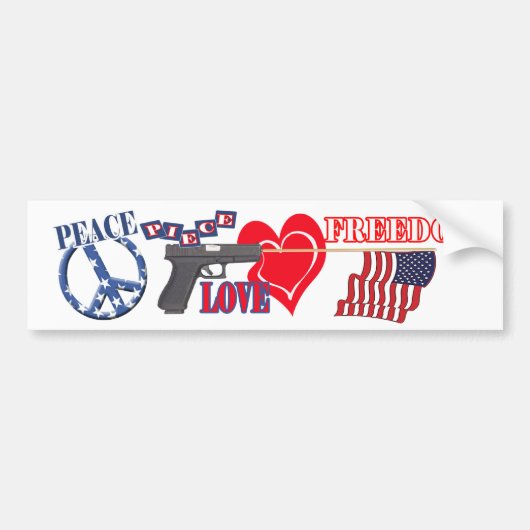 PEACE (PIECE) LOVE FREEDOM (FLAG) BUMPERSTICKER (Voorkant)