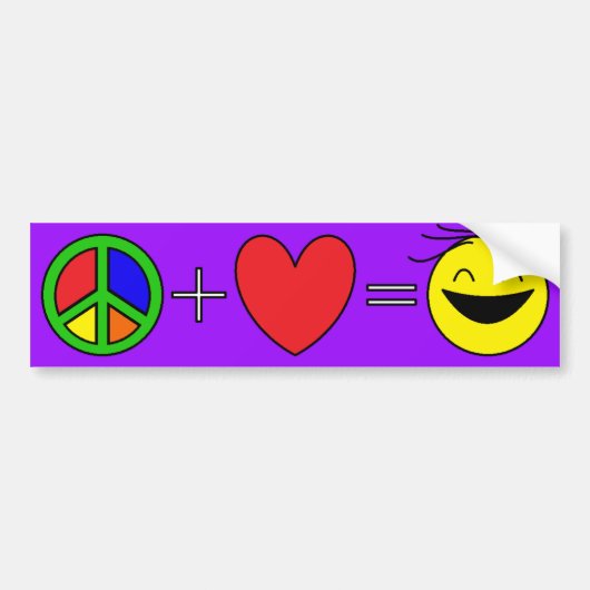Peace Plus Love Gelijkis Geluk (Paars) Bumpersticker (Voorkant)