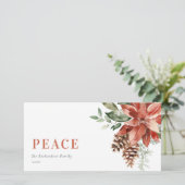Peace Poinsettia Bunch Waterverf Pine Kerstmis Feestdagenkaart (Staand voorkant)