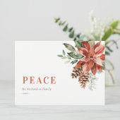 Peace Poinsettia Bunch Waterverf Pine Kerstmis Feestdagenkaart (Staand voorkant)