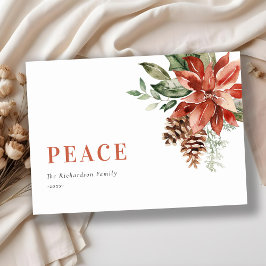 Peace Poinsettia Bunch Waterverf Pine Kerstmis Feestdagenkaart