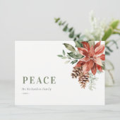 Peace Poinsettia Bunch Waterverf Pine Kerstmis Feestdagenkaart (Staand voorkant)