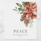 Peace Poinsettia Bunch Waterverf Pine Kerstmis Wijn Etiket (Enkel label)