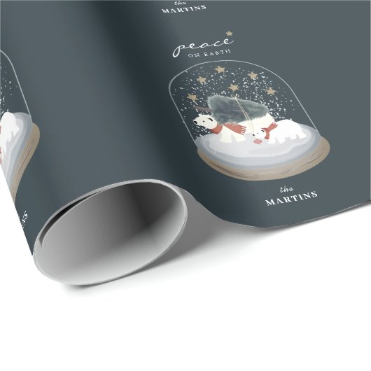 Peace Polar Beren Snow Wereldbol Navy Blue Holiday Cadeaupapier (Rol Hoek)