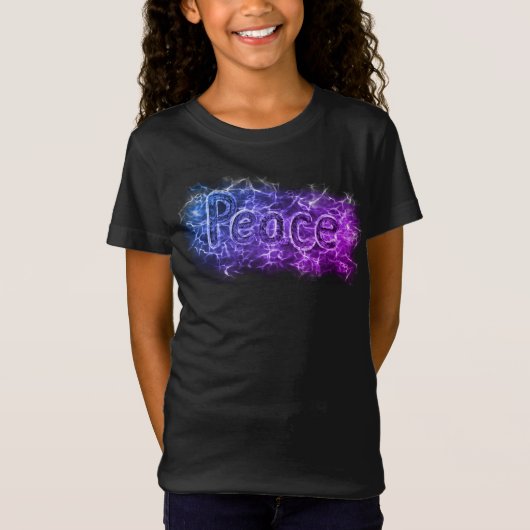 Peace Psychedelic Neon Pink Paarse Funky Word Art T-shirt (Voorkant)