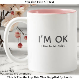 Peace & Quiet or Introvert Quote Modern Minimalist Tweekleurige Koffiemok