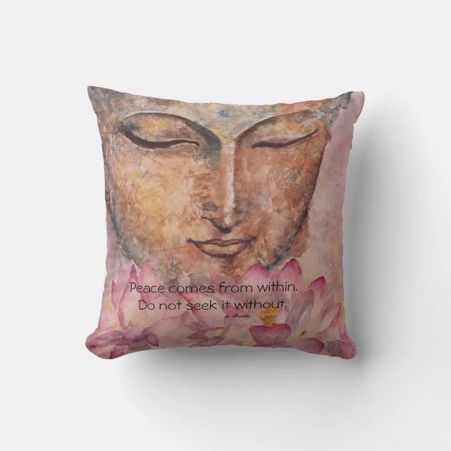 Peace Quote Buddha Lotus Waterverf Art Pillow Kussen (Voorkant)