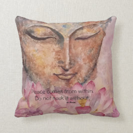 Peace Quote Buddha Lotus Waterverf Art Pillow Kussen
