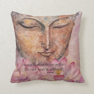 Peace Quote Buddha Lotus Waterverf Art Pillow Kussen