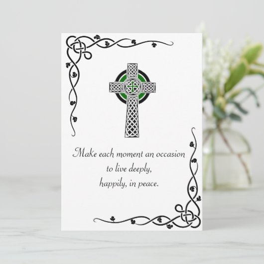 Peace Quote Celtic Cross & Borders Greing Kaart (Staand voorkant)