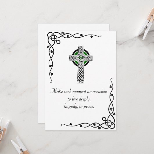 Peace Quote Celtic Cross & Borders Greing Kaart (Voorkant / Achterkant in situ)