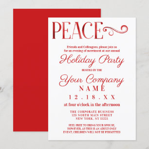Peace Quote White Red Folie Corporate Holiday Kaart