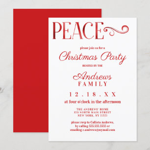 Peace Quote White Red Folie Eenvoudige kerstmis Kaart
