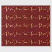 "Peace" Red Gold Script Elegant Holiday Cadeaupapier (Vlak)