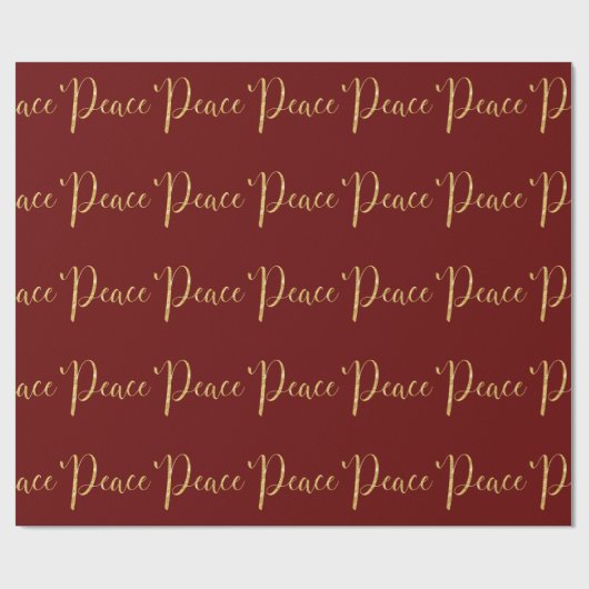 "Peace" Red Gold Script Elegant Holiday Cadeaupapier (Vlak)