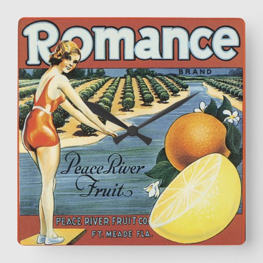Peace River Fruit Co Crate Label Vierkante Klok (Voorkant)