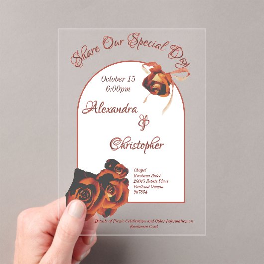 Peace Roos Wedding Acryl Uitnodigingen (Insitu (Draagbaar))