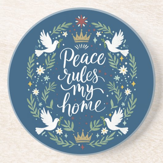 Peace Rules My Home Zandsteen Onderzetter (Voorkant)
