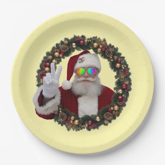 Peace Santa Wreath Plate Papieren Bordje (Voorkant)